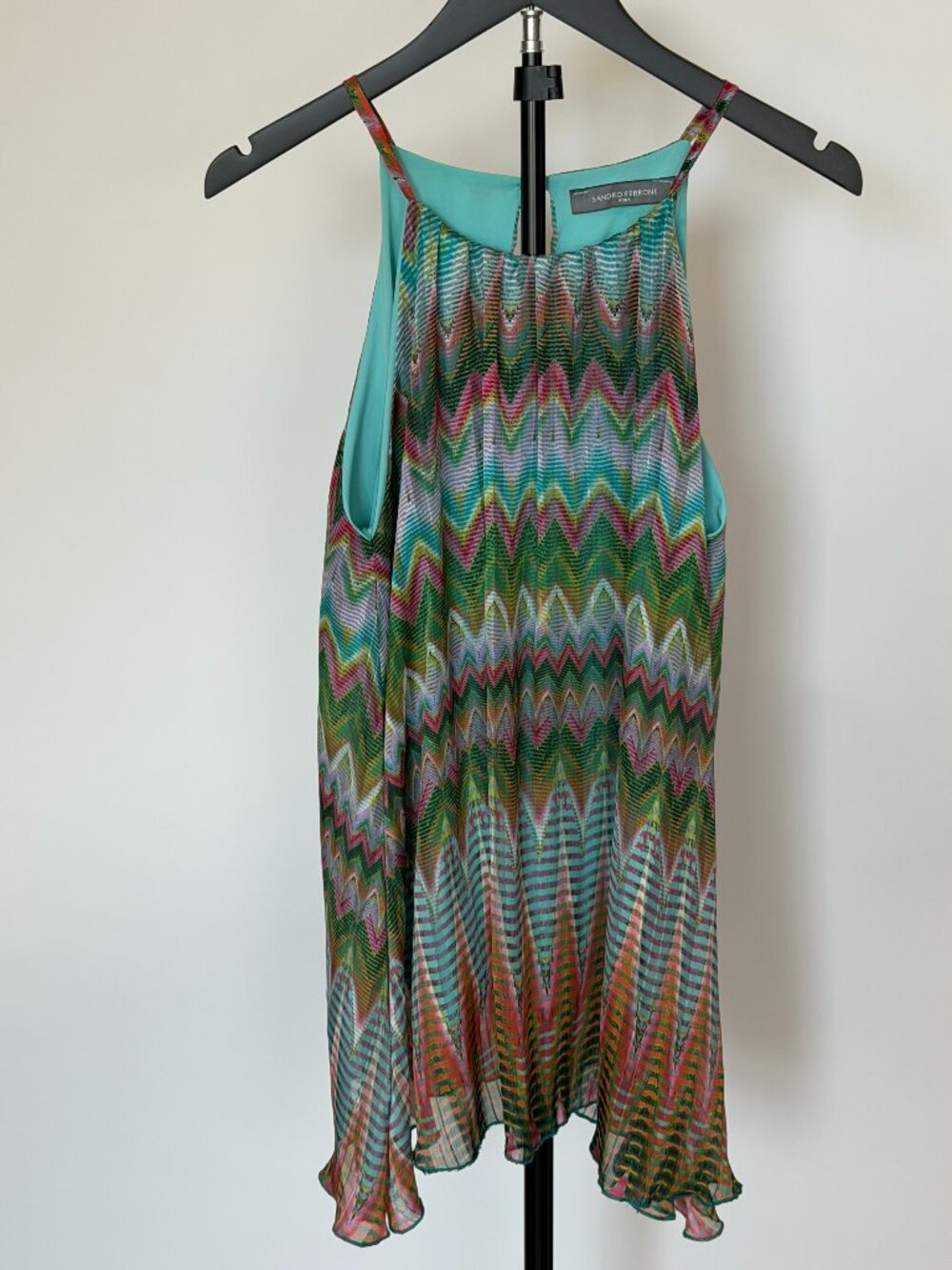 Sandro Ferrone Multicolor Chevron Sleeveless Flowy Dress